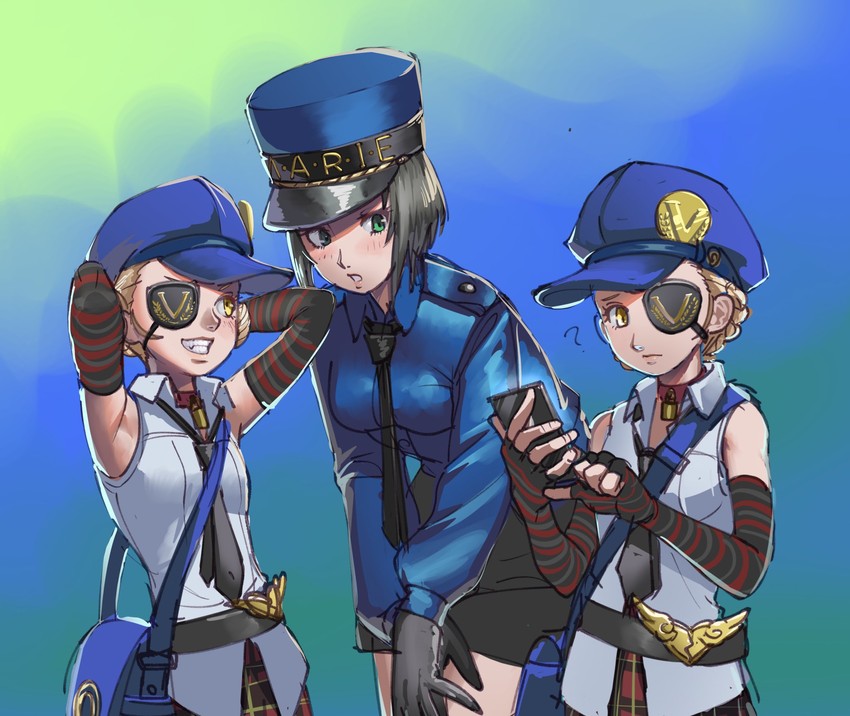 marie, caroline, and justine (persona and 3 more) drawn by poechan_chan
