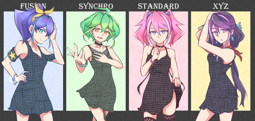 hiiragi yuzu, serena, kurosaki ruri, bracelet girls, and rin (yu-gi-oh! and 1 more) drawn by hakuraku_(a82981993)