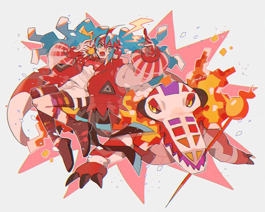 hatsune miku, skeledirge, fire bird, and fire miku (pokemon and 2 more) drawn by kawasaki_(kwsk_8765)