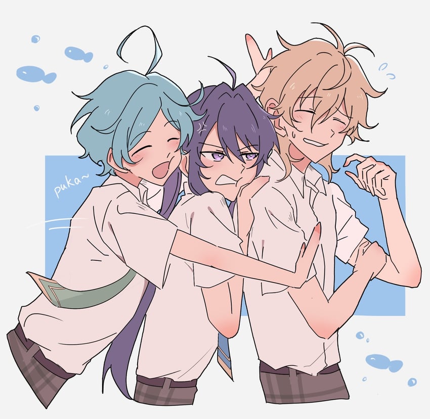 kanzaki souma, shinkai kanata, and hakaze kaoru (ensemble stars!) drawn by whiten_wolf