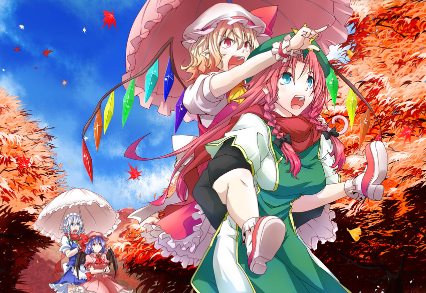 remilia scarlet, flandre scarlet, izayoi sakuya, and hong meiling (touhou) drawn by kinsenka