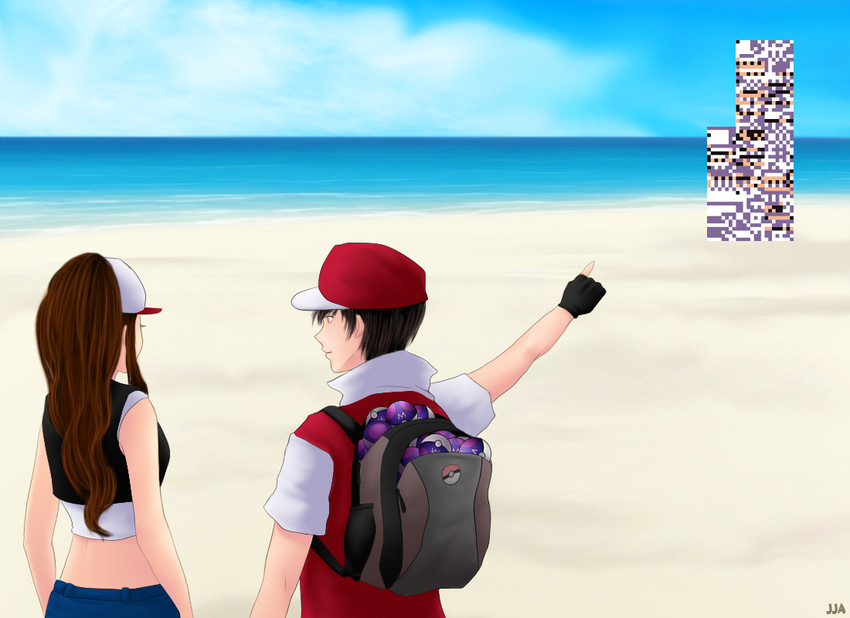 hilda, red, and missingno. (pokemon and 2 more) drawn by khalitzburg_(user_2274420)
