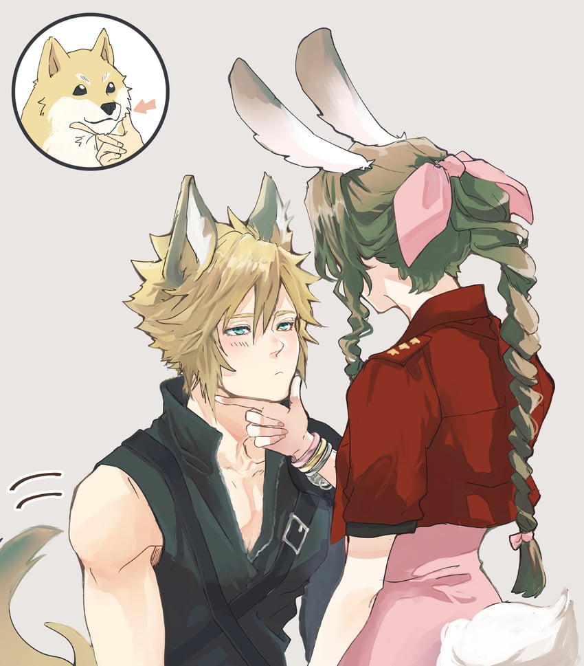 cloud strife and aerith gainsborough (final fantasy and 4 more) drawn by demi_co