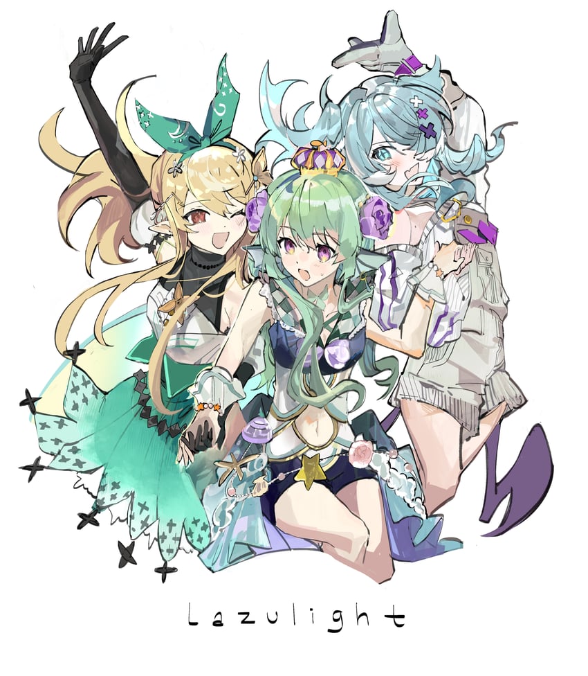 elira pendora, pomu rainpuff, and finana ryugu (nijisanji and 1 more) drawn by pyongtaro