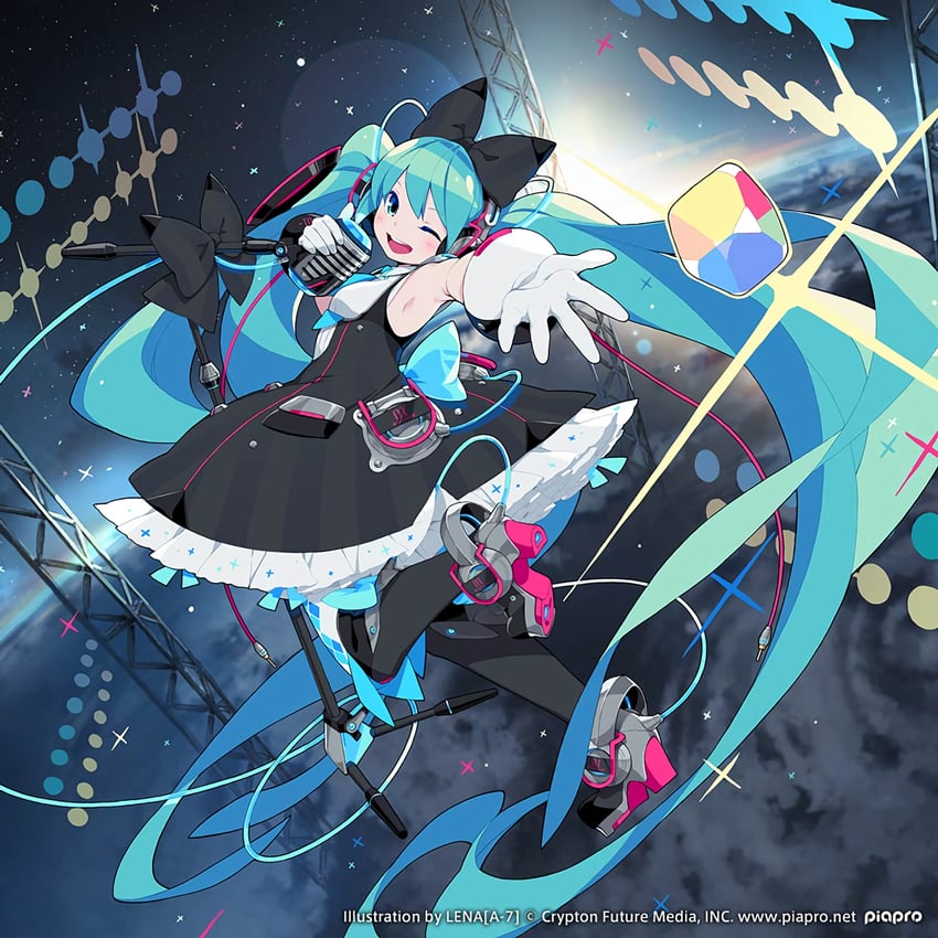 hatsune miku and magical mirai miku (vocaloid and 1 more) drawn by len_(a-7)