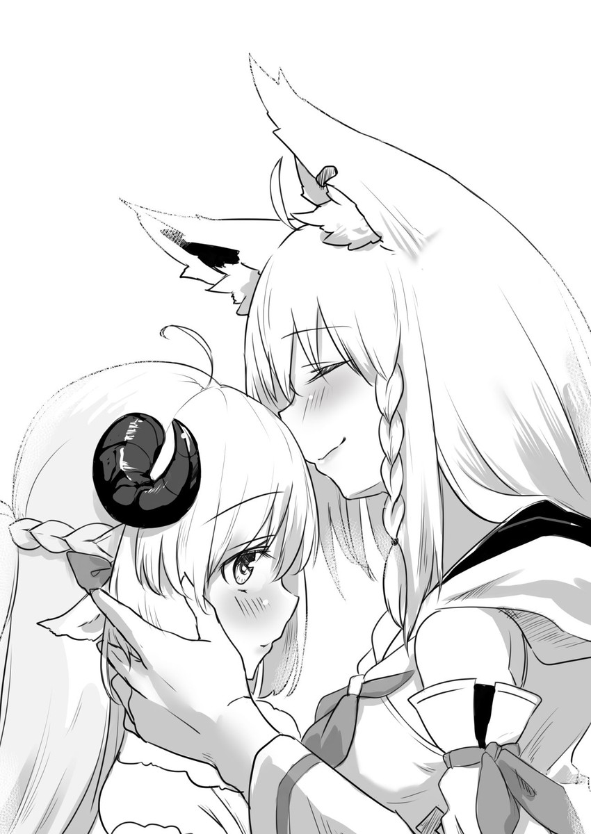 shirakami fubuki and tsunomaki watame (hololive) drawn by mochiyuki_(gigfor1)