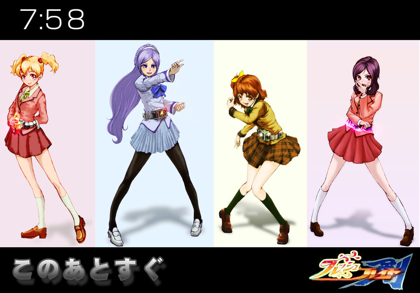 higashi setsuna, momozono love, yamabuki inori, aono miki, kamen rider blade, and 3 more (precure and 3 more) drawn by goru_(cure_golgom)