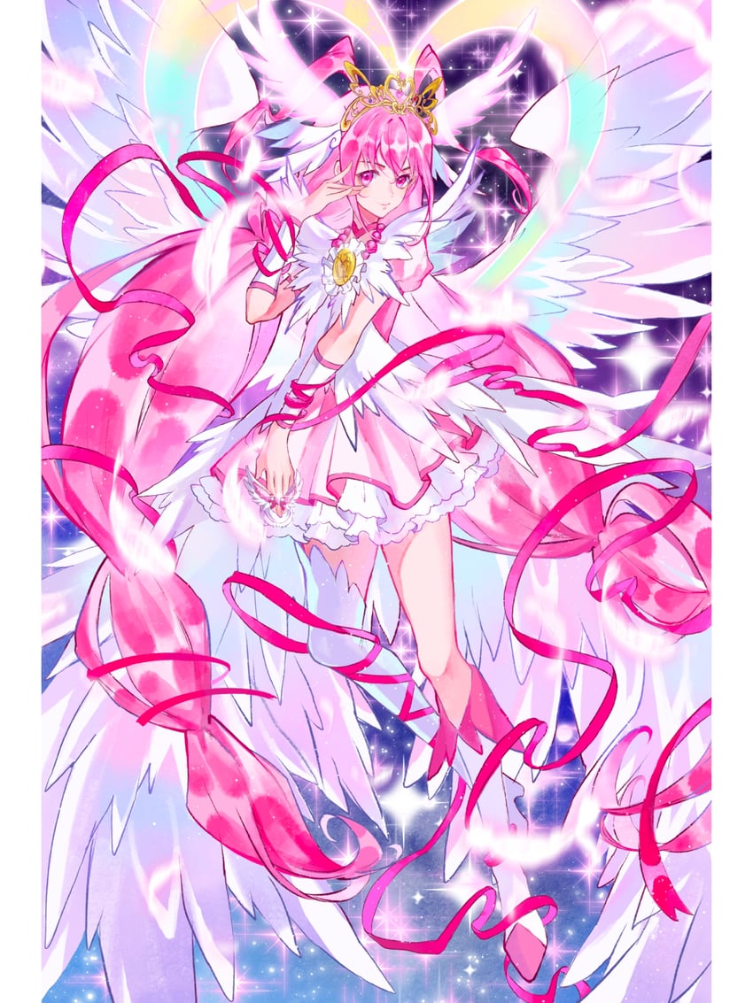 hoshizora miyuki, cure happy, and ultra cure happy (precure and 1 more) drawn by inhan