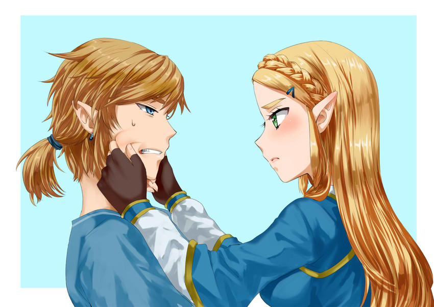 link and princess zelda (the legend of zelda and 1 more) drawn by wasabi_(legemd)