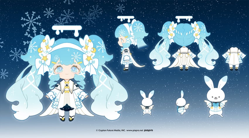 hatsune miku, yuki miku, and rabbit yukine (vocaloid) drawn by indai_(3330425)