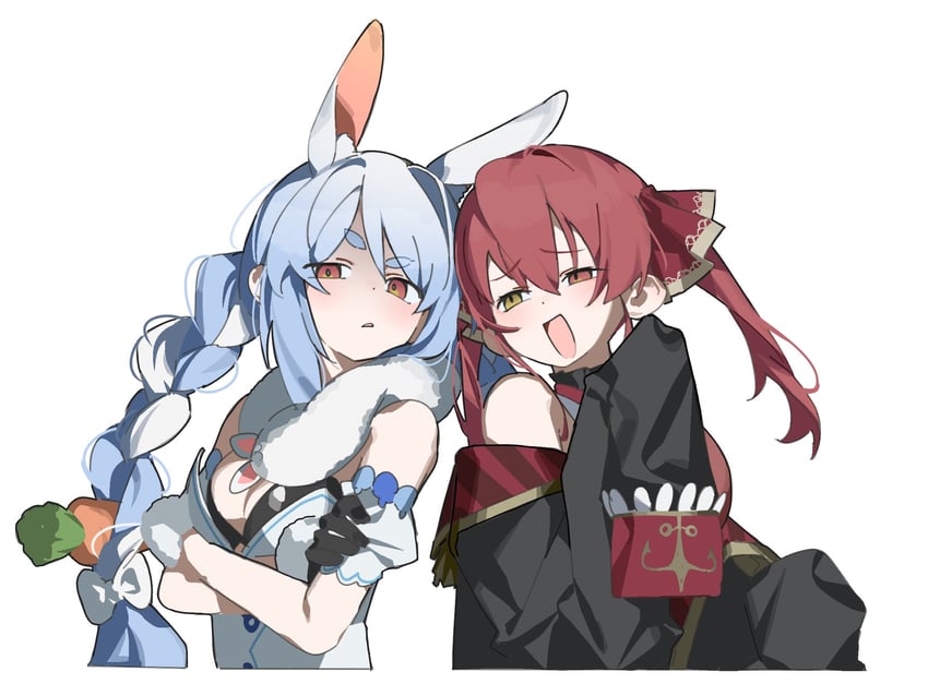 houshou marine and usada pekora (hololive) drawn by lat_latte71