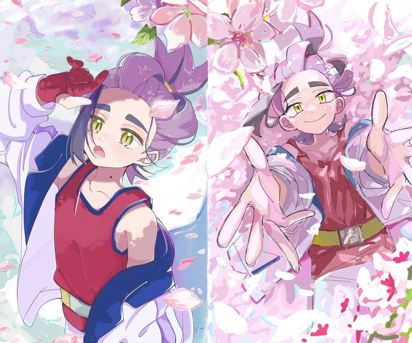 kieran (pokemon and 1 more) drawn by amenonoco and chigiri_(_chigiri_)