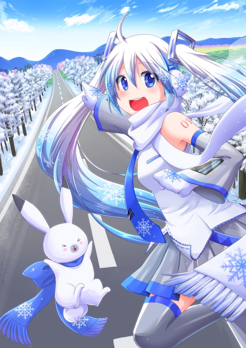 hatsune miku, yuki miku, and rabbit yukine (vocaloid) drawn by aira_(exp)