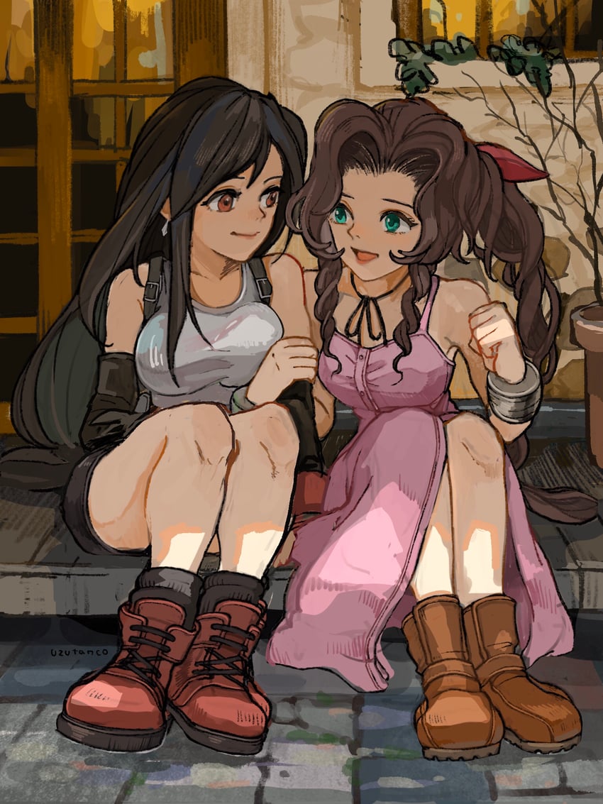 tifa lockhart and aerith gainsborough (final fantasy and 1 more) drawn by uzutanco
