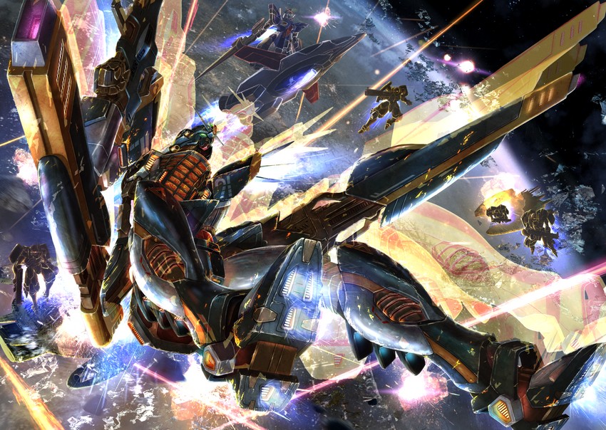 f90 gundam, batalla, and f91 gundam harrison custom (gundam and 1 more) drawn by deraken