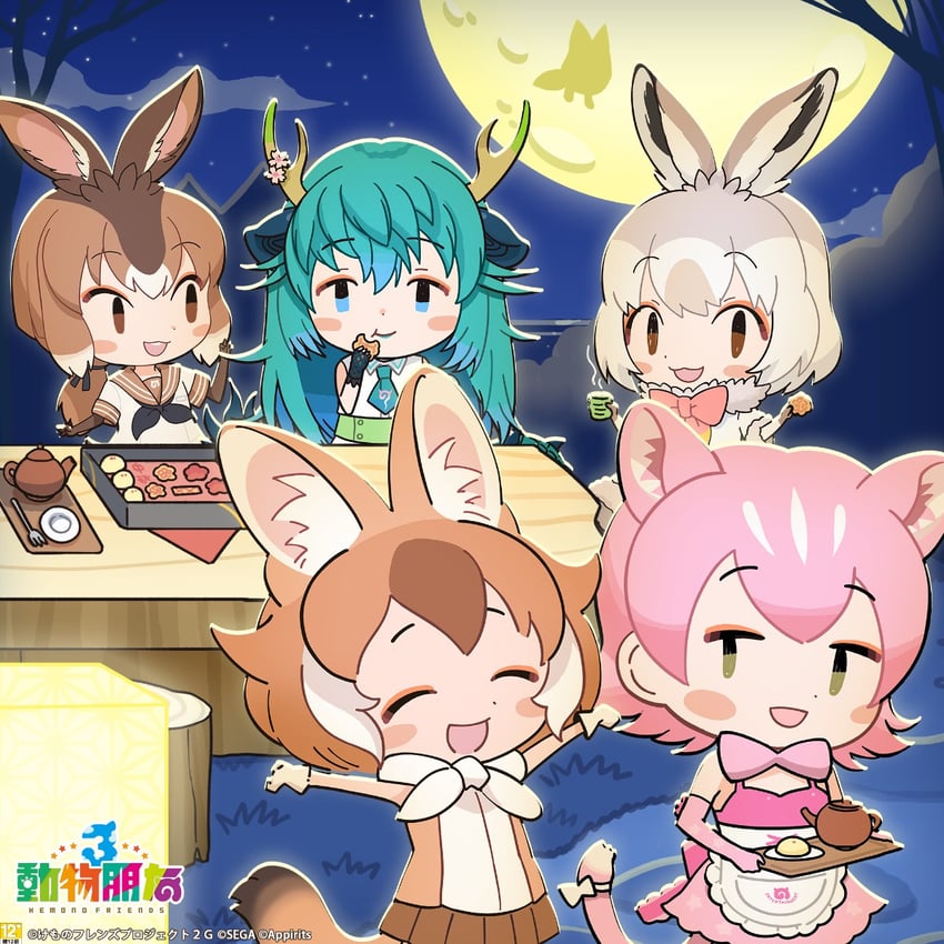 lucky beast, dhole, peach panther, mountain hare, blue dragon, and 1 more (kemono friends and 1 more)