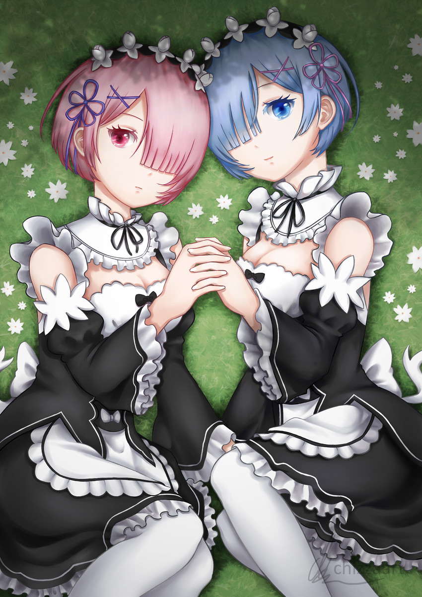 rem and ram (re:zero kara hajimeru isekai seikatsu) drawn by chizza