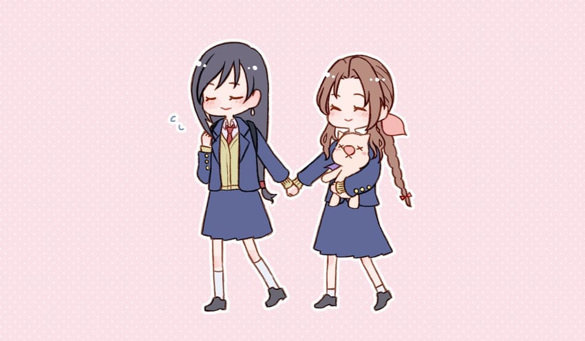 tifa lockhart, aerith gainsborough, and moogle (final fantasy and 1 more) drawn by bluelimbo8888