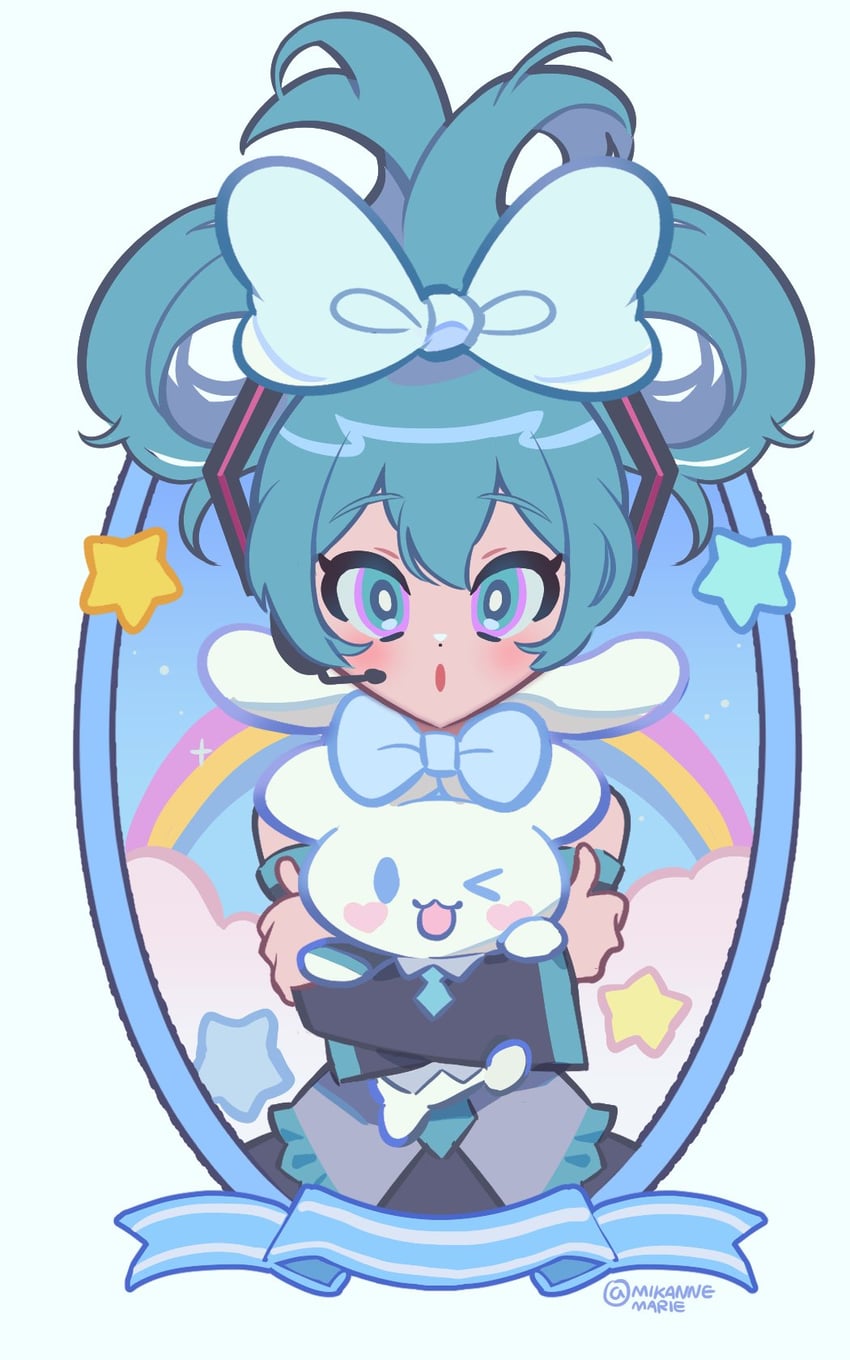 hatsune miku, cinnamoroll, and cinnamiku (vocaloid and 2 more) drawn by invaderdarling