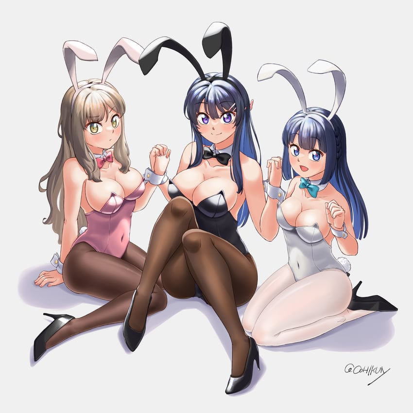 sakurajima mai, futaba rio, and makinohara shouko (seishun buta yarou) drawn by kohikun