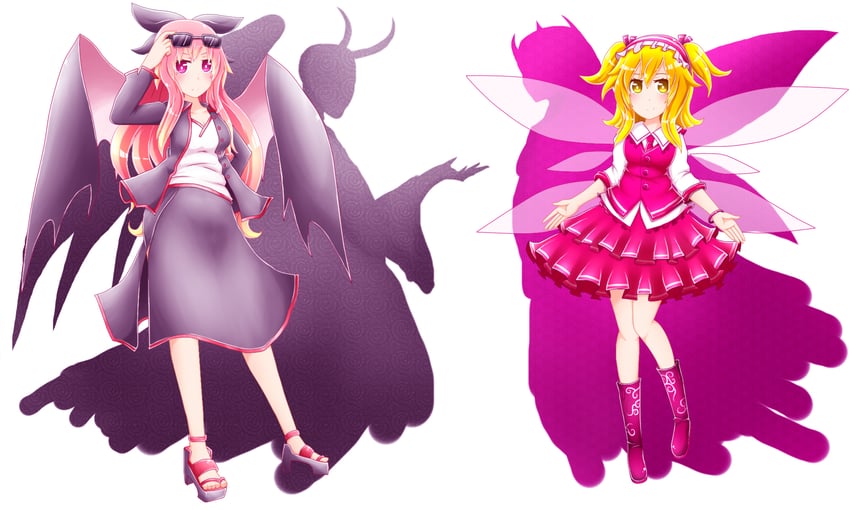 pink-haired makai resident and blonde makai resident (touhou and 1 more) drawn by andani