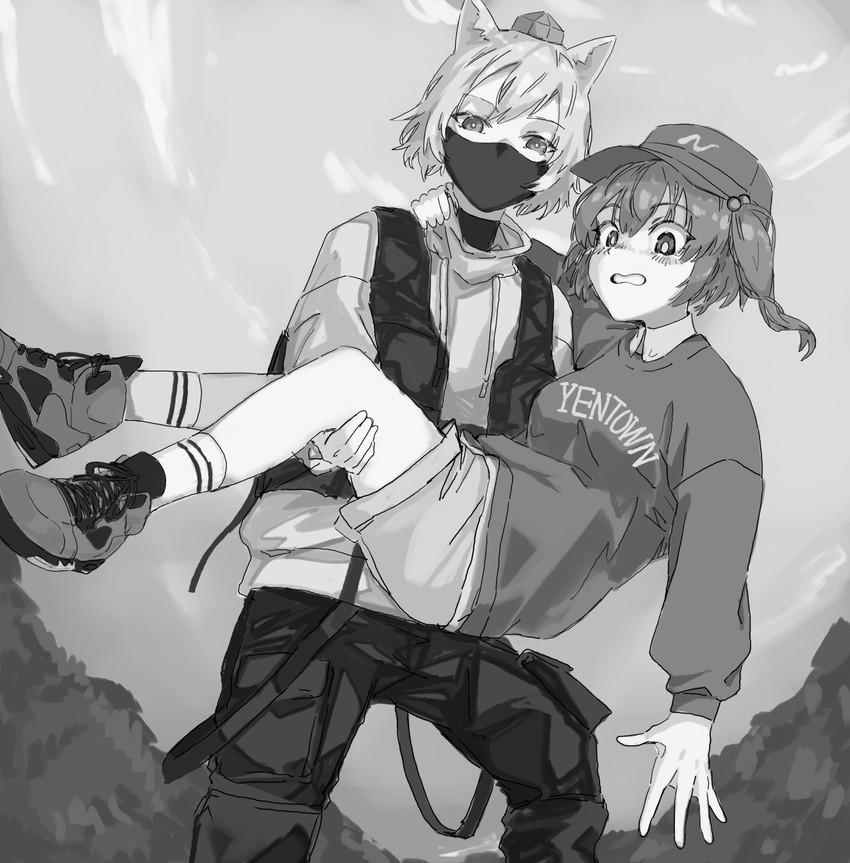 inubashiri momiji and kawashiro nitori (touhou) drawn by jichou_senshi