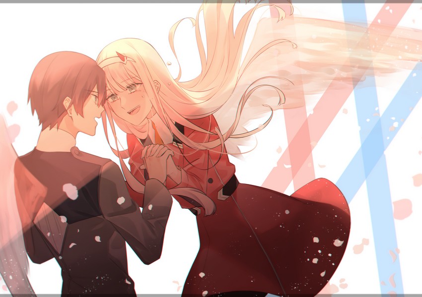 zero two and hiro (darling in the franxx) drawn by chio_(akiciou)