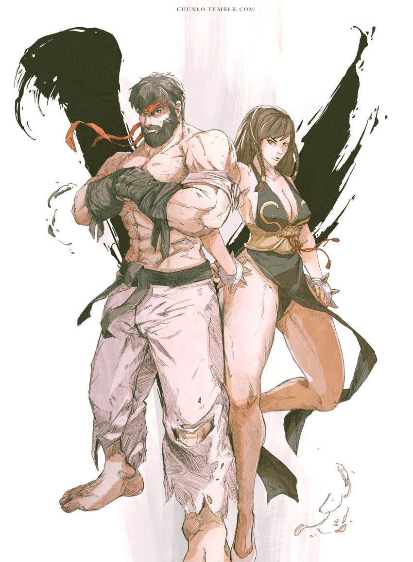 chun-li and ryu (street fighter and 1 more) drawn by chun_lo