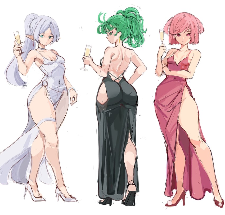 frieren, tatsumaki, and natsuki (sousou no frieren and 2 more) drawn by rakeemspoon