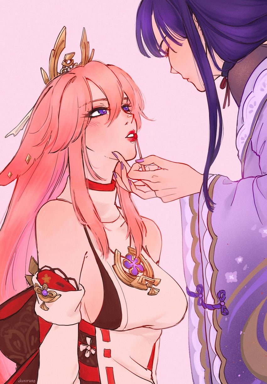 raiden shogun and yae miko (genshin impact) drawn by dunoruno