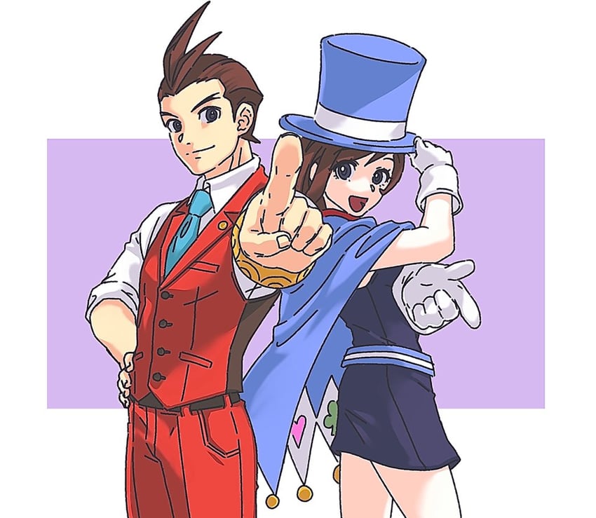 apollo justice and trucy wright (ace attorney and 1 more) drawn by lcageki