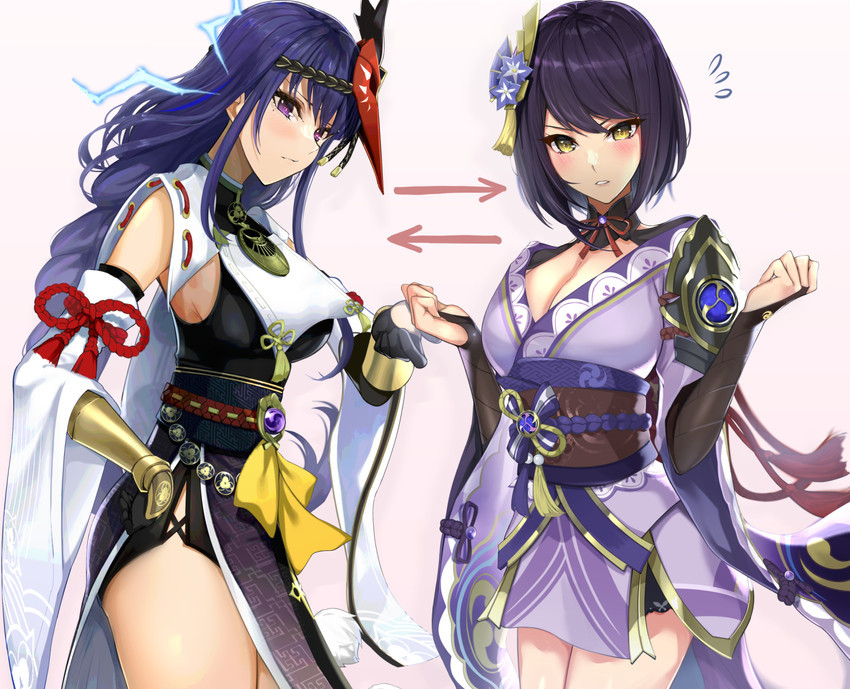 raiden shogun and kujou sara (genshin impact) drawn by okura_shito