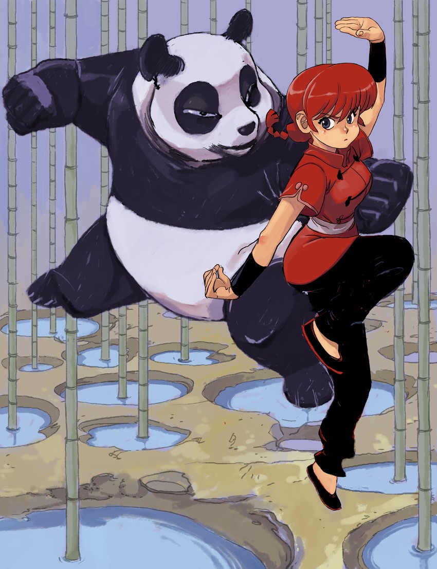 ranma-chan and saotome genma (ranma 1/2) drawn by joel_jurion