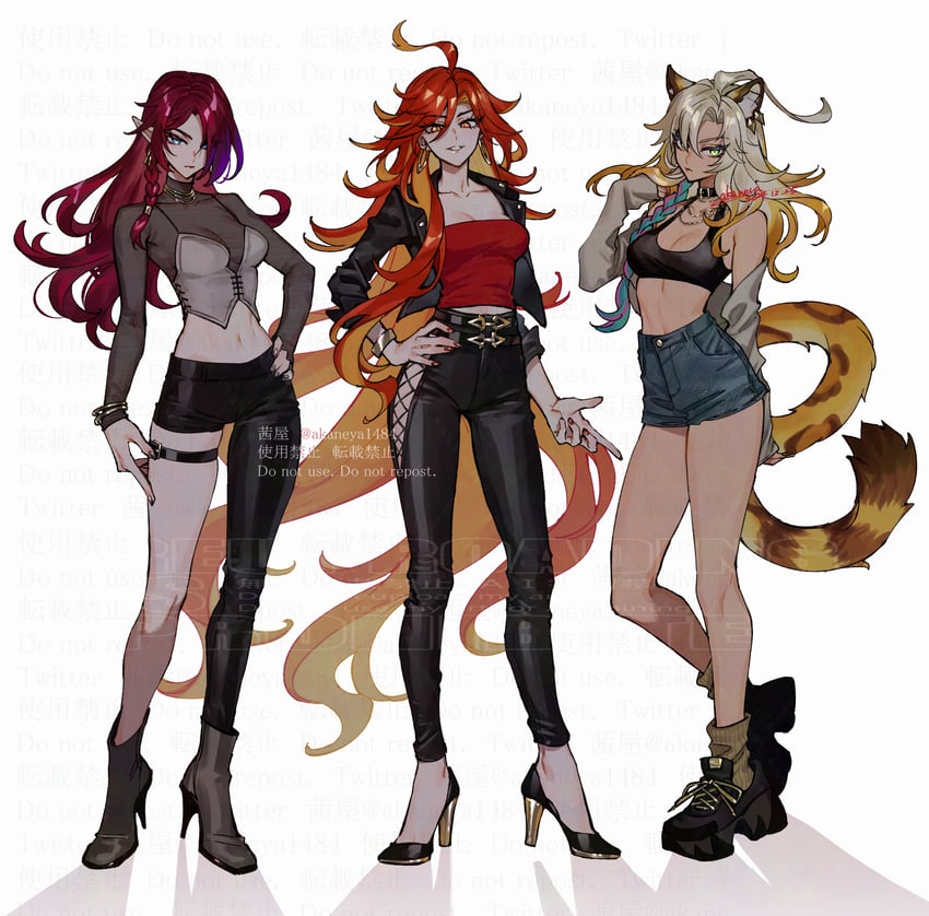 mavuika, xilonen, and chasca (genshin impact) drawn by ojo_aa