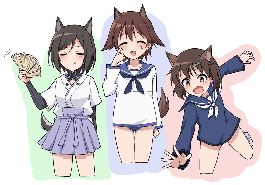 miyafuji yoshika, karibuchi hikari, and kuroda kunika (world witches series and 3 more) drawn by emu_1316
