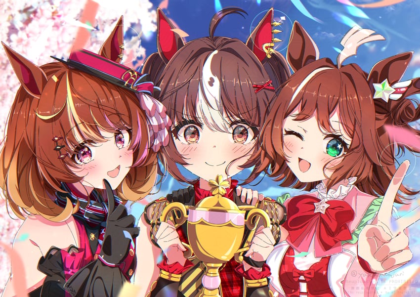 rhein kraft, north flight, and gran alegria (umamusume) drawn by juri-arima