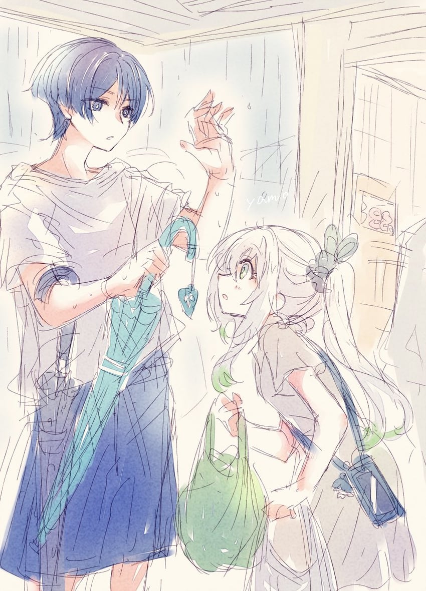 scaramouche, nahida, wanderer, and aranara (genshin impact) drawn by yamo_(sky2world)