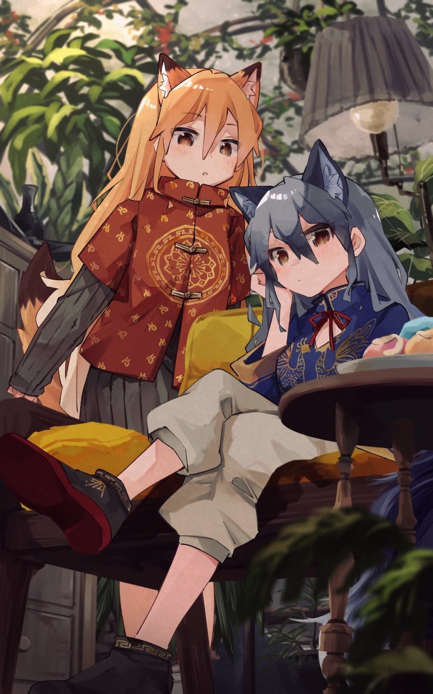 silver fox and ezo red fox (kemono friends) drawn by nanana_(nanana_iz)