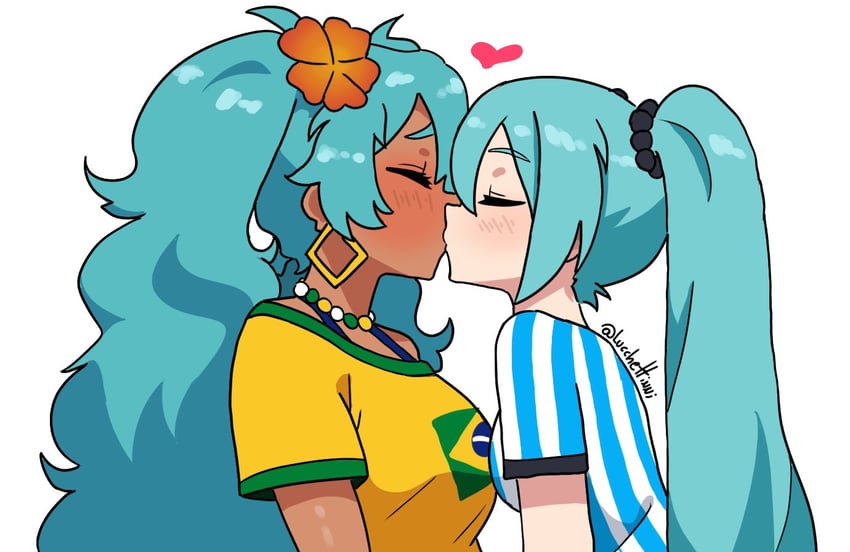 hatsune miku, brazilian miku, and argentinian miku (vocaloid) drawn by lucchettinni