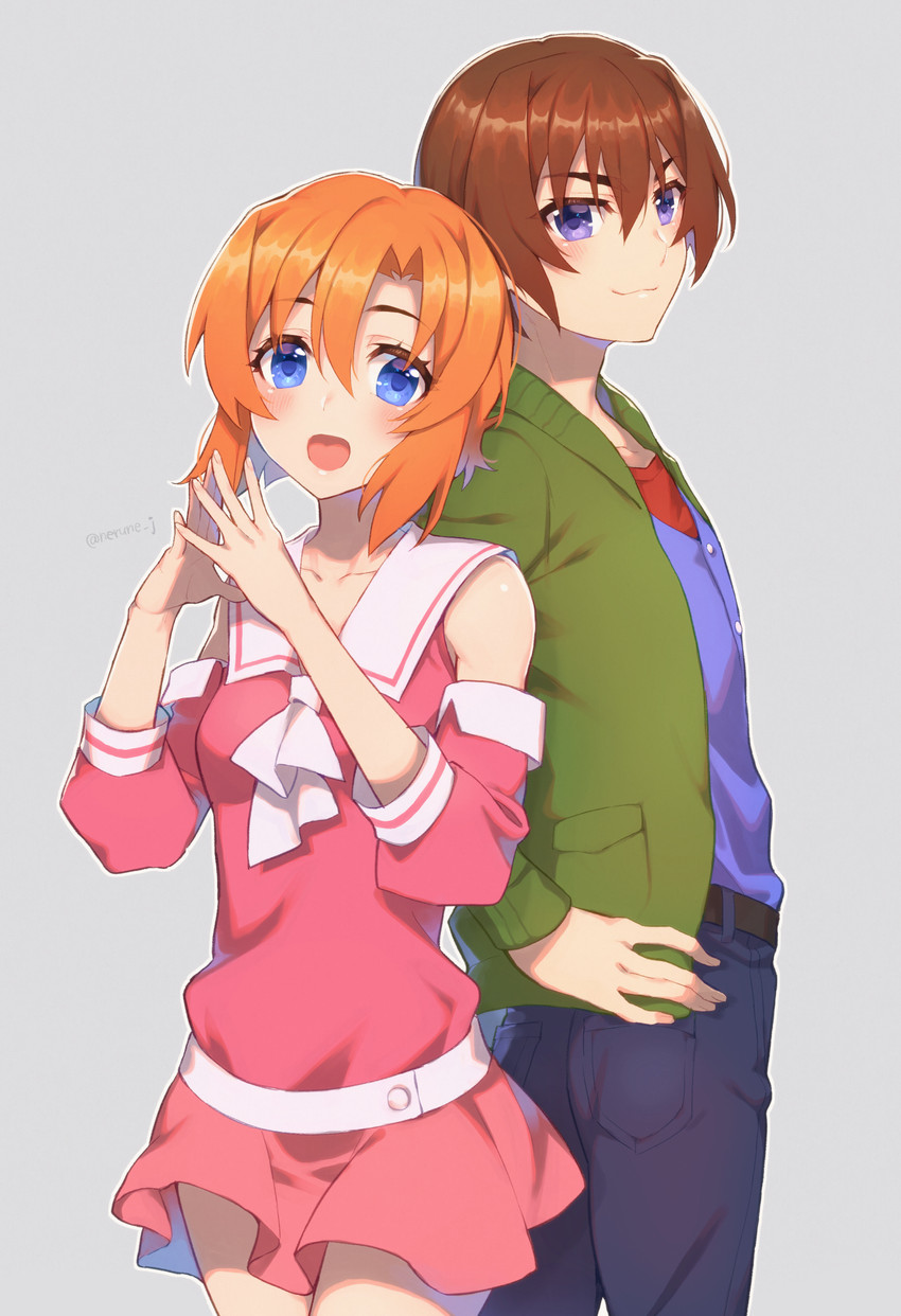 ryuuguu rena and maebara keiichi (higurashi no naku koro ni) drawn by nerune_j