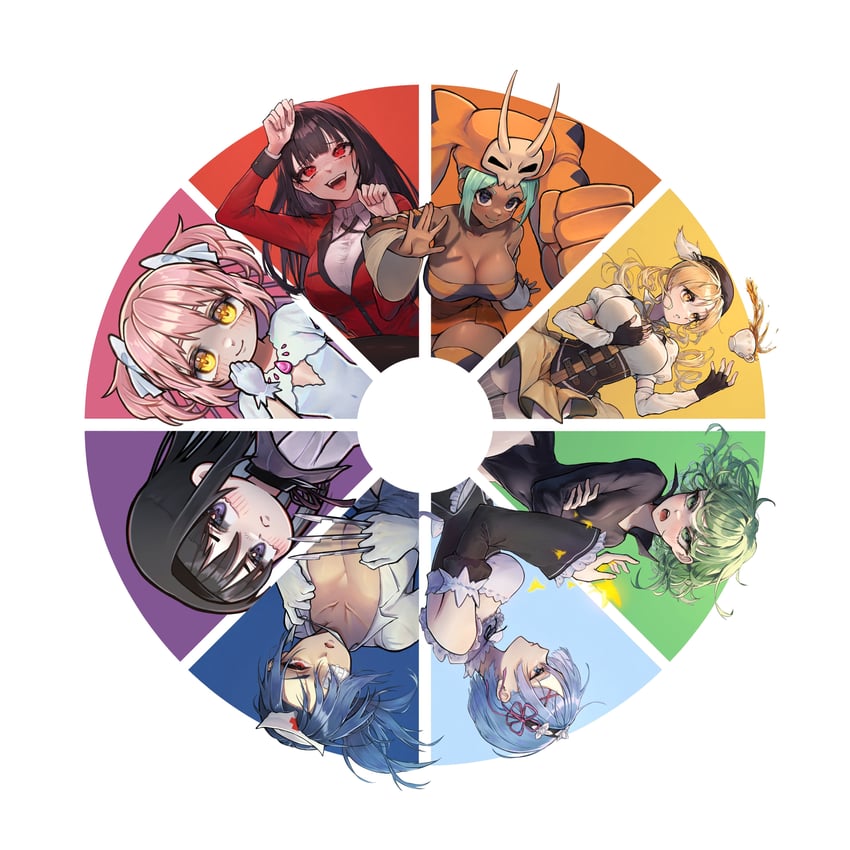 akemi homura, kaname madoka, tomoe mami, rem, ultimate madoka, and 4 more (mahou shoujo madoka magica and 5 more) drawn by tanzanii_san