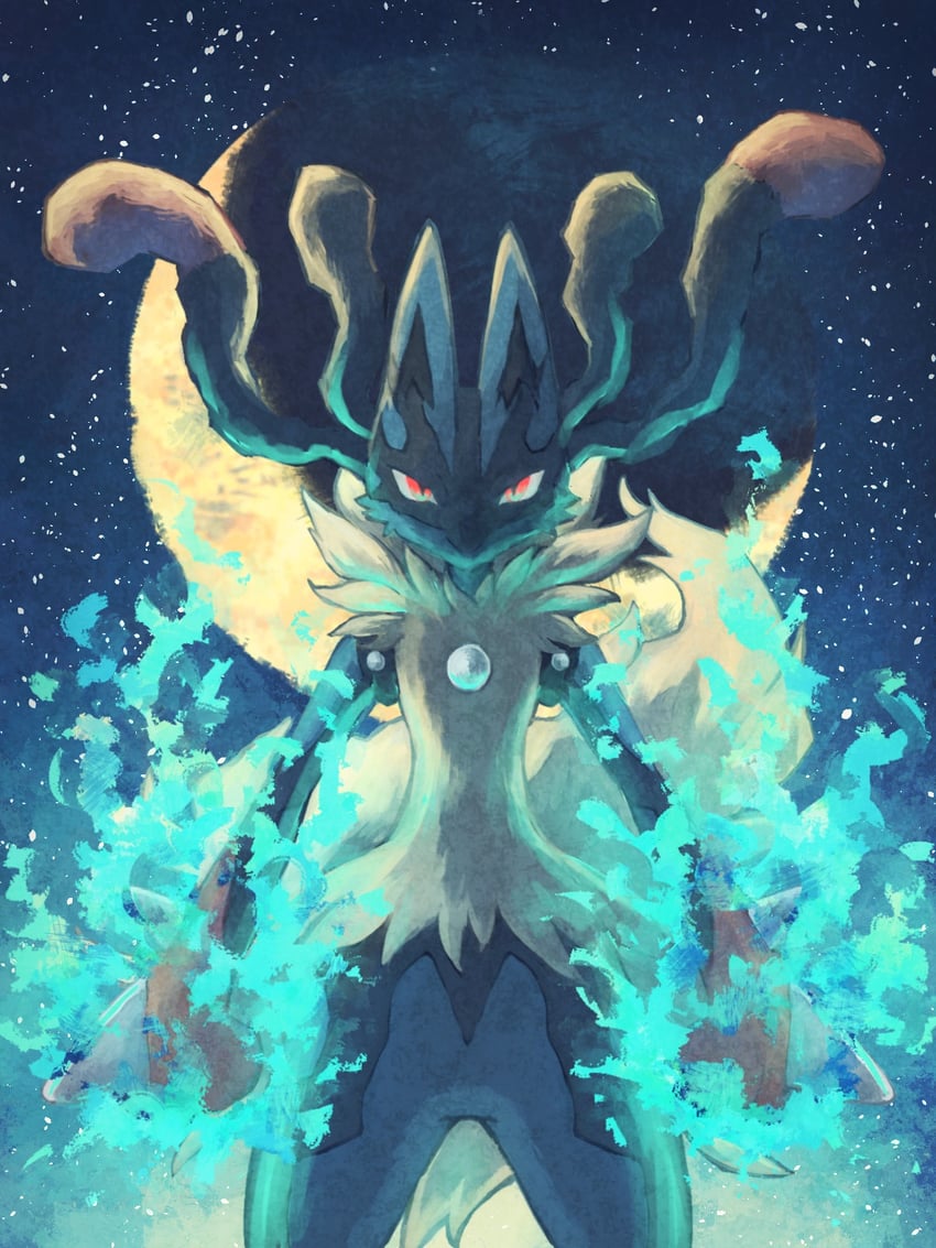 lucario and mega lucario (pokemon) drawn by 7_phi_3