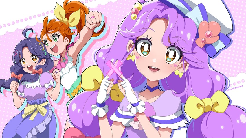 natsuumi manatsu, suzumura sango, and cure coral (precure and 1 more) drawn by nashirasauce