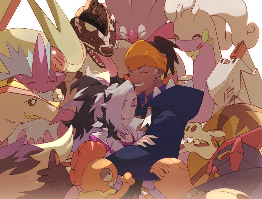 raihan, piers, flygon, goodra, toxtricity, and 9 more (pokemon and 1 more) drawn by zigzagdb
