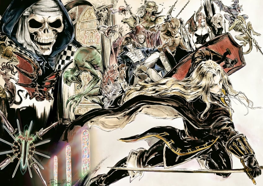richter belmont, alucard, olrox, death, succubus, and 10 more (castlevania and 1 more) drawn by blueroguemarl