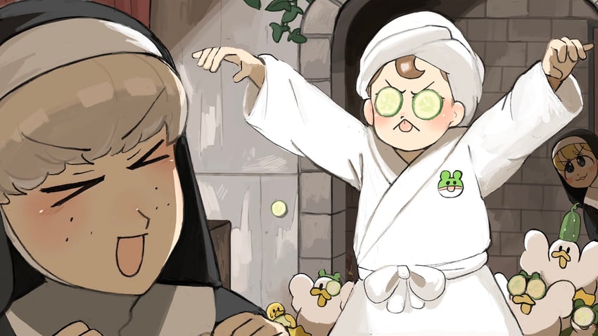 clumsy nun, froggy nun, and sheep nun (little nuns) drawn by diva_(hyxpk)