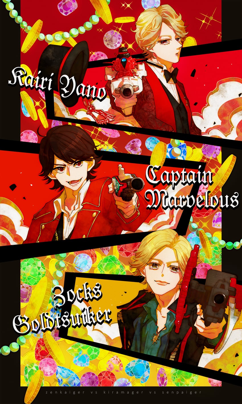 captain marvelous, yano kairi, and zocks goldtsuiker (super sentai and 3 more) drawn by kyanonshi