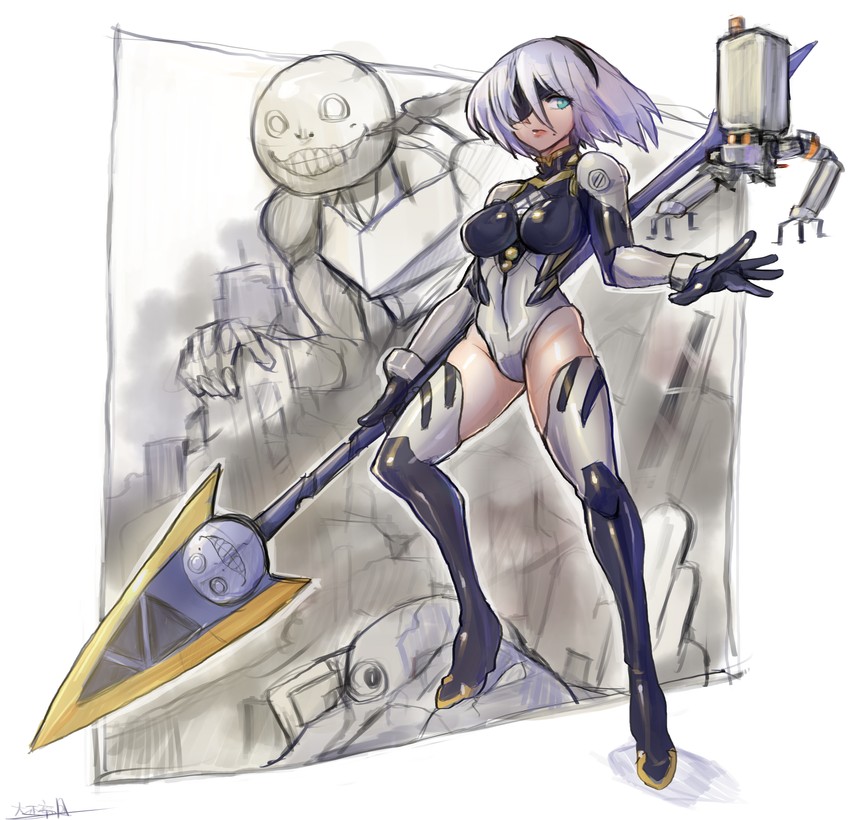 2b, pod, and emil (neon genesis evangelion and 2 more) drawn by oomasa_teikoku