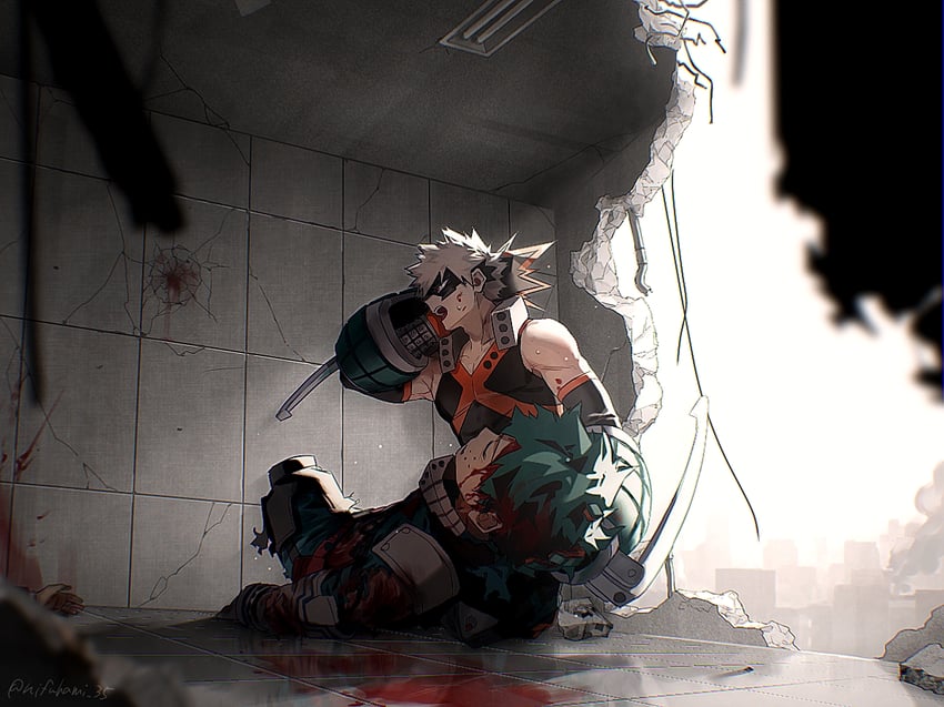 midoriya izuku and bakugou katsuki (boku no hero academia) drawn by cut_(nifuhami_35)