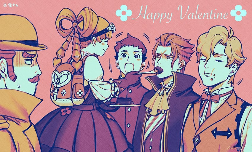 ryunosuke naruhodo, barok van zieks, herlock sholmes, iris wilson, and tobias gregson (ace attorney and 1 more) drawn by amemomism
